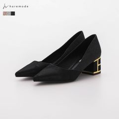 パンプス 黒 結婚式 チャンキーヒール 22.5 23 23.5 24 24.5 レース グリッター ラメ ポインテッドトゥ オケージョン フォーマル レディース haremode 3420