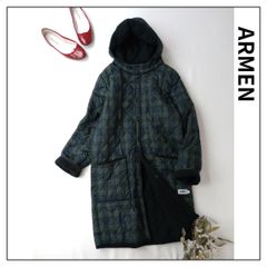 ARMEN アーメン リバーシブル フード付き キルティングコート チェック フリース アウター 1 グリーン ネイビー ブラック (LY＋1296)25F☆