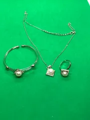 淡水真珠 ダイヤモンド 925銀ネックレスブレスレット指輪セット1524-2/4