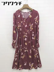 ◇ ◎ ROPE PICNIC ロペピクニック 花柄 Vネック 長袖 膝丈 フレア ワンピース サイズ 36 バーガンディー レディース  【中古】 【1112230004761】