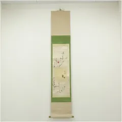 須磨対水筆　和歌画賛紅梅図　中色紙　肉筆絹本掛軸（保護箱） 掛け軸 床の間 書 おしゃれ 絵画 表具 芸術 茶道 年中掛け インテリア 茶掛 掛物 和室 1月 冬