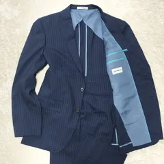 【美品】LES MUES　ULTRA COOL スーツ セットアップ　92 Y5 170cm　背抜き　ストライプ　ネイビー　ローライズウエスト