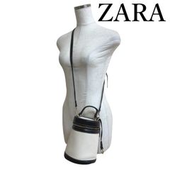 ZARA ザラ　レディース　ポシェット　 クロスショルダーバッグ　斜めがけ　キャンバス　レザー　円筒形 生成り　黒