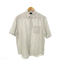 グリーンレーベルリラクシング ユナイテッドアローズ green label relaxing 半袖シャツ リネン 麻 胸ポケット ネップ シャリ感 M ライトグレー /MN20 ■GY03