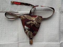 ☆ふんどし☆茶色に鷹と松柄の黒猫褌Lサイズ両Ａ面「褌工房さっぽろ」