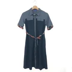 BLUE LABEL CRESTBRIDGE ブルーレーベルクレストブリッジ シャツワンピース サイズ:36 半袖/ベルトチェック柄    ネイビー レディース / 240001158637