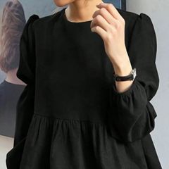 ［フォーマルな場面でも］ペプラムブラウス ウエストマーク 通勤 着やせ 結婚式お呼ばれ 綺麗めカジュアル ママブラウス クルーネック ペプラム フリル フォーマル 卒業式 入学式 通勤 韓国 zara milaowen
