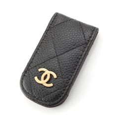 シャネル キャビアスキン  マトラッセ ココマーク マネークリップ ブラック【中古】