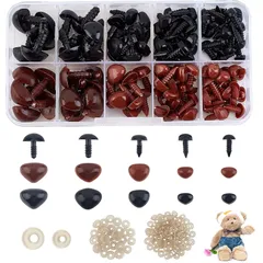 【人気】SUPERFINDINGS 2色 5サイズ130個 さし鼻 人形鼻 動物の鼻 プラスチックDIY 犬の鼻 安全三角形の鼻 ベア用 DIYクラフト鼻 幅8/9/11.5/14/16.5mm 人形 犬 傀儡 2サイズワッシャー付き（130個）ぬいぐるみ作り