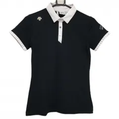 【美品】デサントゴルフ LUX COLLECTION 半袖ポロシャツ ネイビー×白  袖プリーツ レディース M ゴルフウェア 2023年モデル DESCENTE