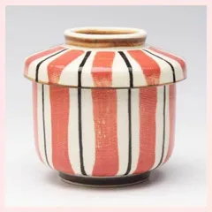 （３Ｐセット）瀬戸焼　平安十草（紅）　むし碗　※陶器,民芸品,工芸品,贈り物,定番,シリーズ,高級感,高品質,かわいい,和食器,おしゃれ,伝統柄,和柄,模様,日本料理,茶碗蒸し,蓋,フタ,お碗,煮物,小鉢　◎2セット目以上大幅値引き対象商品♪