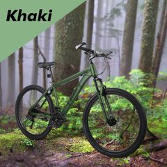 XLEAT  マウンテンバイク 26インチ シマノ製 21段変速 ライト スタンド付 MTB 自転車 通勤 通学 カーキ