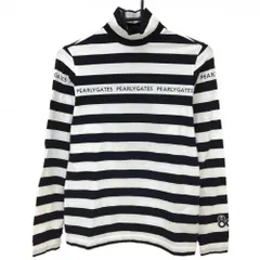 【美品】パーリーゲイツ 長袖ハイネックシャツ ネイビー×白 ボーダー 胸元ロゴ レディース 1(M) ゴルフウェア PEARLY GATES