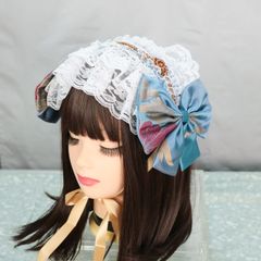 ヘッドドレス　【蒼玉×帯留①】　ロリータ　和ロリ