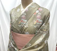美品　袷　広えり　小紋　花　洗える着物？