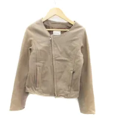 ステュディオス STUDIOUS ライダースジャケット レザージャケット 革ジャン ノーカラー ショート丈 ダブルジップ 0 茶色 ブラウン /HO12