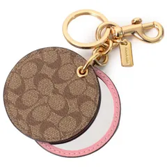 コーチ キーホルダー COACH コーティングキャンバス シグネチャー ミラー 鏡 バッグチャーム キーリング キーホルダー カーキ×ピンク 77961