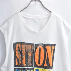 〜90s Levi's リーバイス プリント カットオフ Tシャツ 半袖 ヴィンテージ ノースリーブ カットソー 英字 ホワイト ネオンカラー ビンテージ USA アメリカ古着 メンズ L相当
