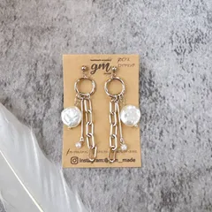 【リニューアル/再販】フレームコインパール×チェーンピアス［サージカルステンレス］※イヤリング変更可能