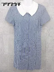 ◇ Aylesbury アリスバーリー 2way ストライプ 半袖 膝丈 ワンピース ネイビー ホワイト レディース 【中古】 【1002800480647】