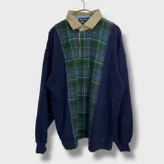 ☆ノーティカ☆チェック柄切り替えポロシャツ☆90s☆長袖☆ネイビー☆グリーン☆L☆E25M