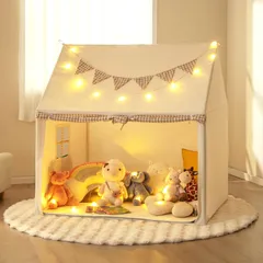 【大特価】マット付き テントハウス LEDライト付き プレイハウス 子供 キッズテント 子供用テント おもちゃハウス 誕生日 BestBuyキッズテント プレゼント ギフト