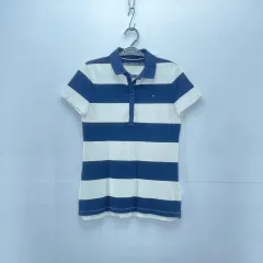 Tommy Hilfiger(トミーヒルフィガー) ネイビー ストライプ 半袖ポロシャツ クラシックフィット S