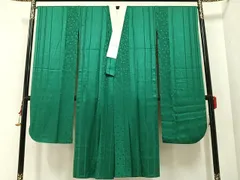 平和屋着物●振袖用長襦袢　無双仕立て　花唐草地紋　色無地　常磐緑色　正絹　逸品　AABC0628ph