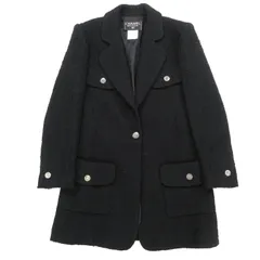 希少✨【シャネル】カシミヤ ロングコート ツイードロゴボタン ブラック 黒 44 シャネル コート CHANEL ヴィンテージ ブラック カシミア A