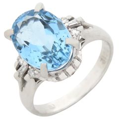 リング 指輪 アクアマリン ダイヤリング Pt900 アクアマリン プラチナシルバー ブルー 青  11号【中古】