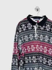 【TOMMY HILFIGER】USA製 90s L/S ノルディック柄 ポロシャツ XL トミーヒルフィガー 総柄 フラッグタグ ヴィンテージ 古着
