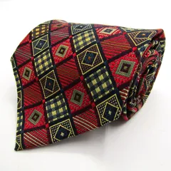 タケオキクチ ブランド ネクタイ シルク チェック柄 総柄 格子柄 ドット柄 PO メンズ レッド TAKEO KIKUCHI 【中古】