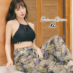 体型カバー 水着 ビキニ シースルーパンツ付き 3点セット 大きいサイズ ブラック j-8382 XL