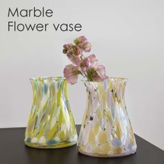 花瓶 おしゃれ ガラス 大きい フラワーベース カラフル 黄色 ピンク 置物 北欧風 雑貨 ポップ 枝物 ガラス製 18cm リビング 玄関 寝室 プレゼント ギフト 高見え マーブル柄 ブラック 花瓶 大きめ