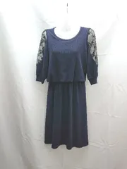 ◇ tocco closet トッコ クローゼット ウエストゴム 袖レース 五分袖 ひざ丈 ワンピース 表記なし ネイビー レディース E  【1303020009725】