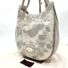 【良品】 EMBRACE エンブレイス トートバッグ ハンドバッグ  ロゴ型押し アニマル柄 編み込み ハラコ レザー レディース グレー 灰色