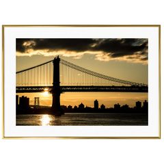 夕日写真 アメリカ ニューヨーク マンハッタン・ブリッジ インテリアアートポスター額装 AS1726