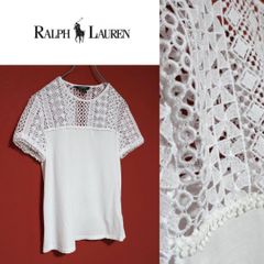 LAUREN ラルフローレン インド製 コットン 刺繍フレアスリーブブラウス 