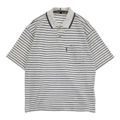 BURBERRY LONDON ノバチェック ボーダー サイズM ポロシャツ ホワイト ネイビー メンズ バーバリーロンドン【中古】5-0713S♪