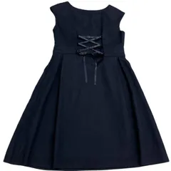 【any SiS/エニィ スィス】ワンピース パーティードレス フレンチスリーブ フォーマル ひざ丈 ネイビー 紺 お呼ばれ リボン レースアップ 編み上げ（中古）
