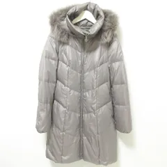 美品 INDIVI インディヴィ ブルーフォックスファー フード2WAY ロングダウンジャケット ダウンコート 38 グレー レディース 古着 中古 USED