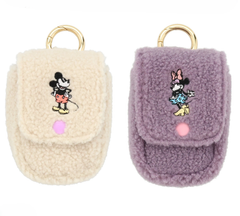 ディズニー カラビナ付きミニポーチ アイボリー パープル ポーチ 化粧ポーチ アクセサリーポーチ カラビナ メイク コスメ 収納 お出かけ ボア もこもこ ミッキーマウス ミニーマウス ディズニー