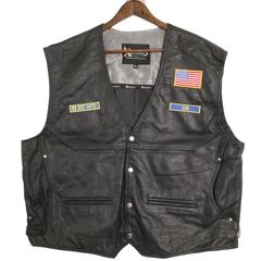 Harley Davidson レザー ベスト レースアップ 刺繍ワッペン 黒 - メルカリ