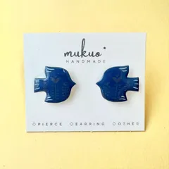 青の北欧鳥ピアス　イヤリング