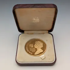 1977年 英国エリザベス2世女王 シルバージュビリー 純銀＆金メッキメダル Birmingham&Mint ケーツ付