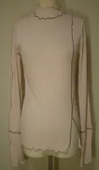 【タイムセール！】【秋、シティ＆カジュアル！】レディス　前後2WAYで着用可能なデザインと2配色のメロウパイピング、カットソー　モックネック＜フリーサイズ：アイボリー＞5321062【ハイネック】【タートルネック】【長袖　Tシャツ】