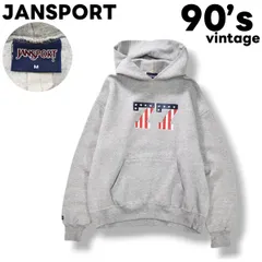 90s ヴィンテージ ジャンスポーツ JANSPORT 星条旗 ナンバリング ロゴ プリント パーカー スウェット トレーナー フーディー プルオーバー 裏起毛 M グレー アメカジ ストリート メンズのサムネイル