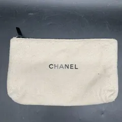CHANEL シャネル ポーチ 小物入れ アイボリー×ブラック ロゴ ノベルティ 化粧ポーチ 中古