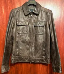 BANANA REPUBLIC 襟付きカウレザーライダースジャケット ダークブラウン Sサイズ