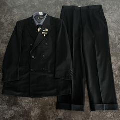 【JAPANESE VINTAGE】5点セット セレモニー ダブルスーツ セットアップ 上下 ブラックコーデ 黒系 L~相当 成人式 卒業式 結婚式 （ユーロピンズ＆シャツ＆ネクタイ おまけ）No.12